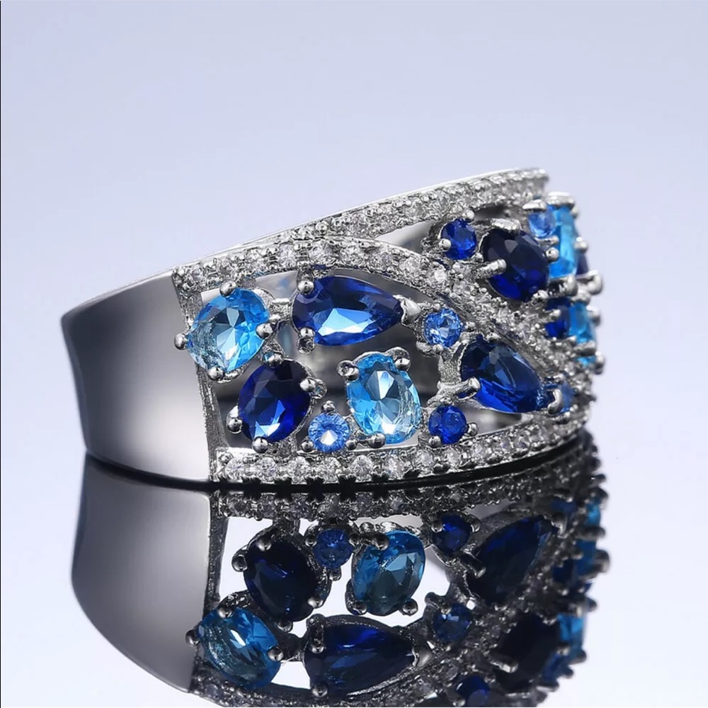 New 925 Silver Aquamarine & Sapphire Jewelry ring - Picture 6 of 7